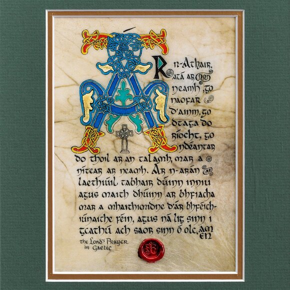 New Book Of Kells Medieval Manuscript Celtic Art Print Gaelic Lord's Prayer - Picture 1 of 5